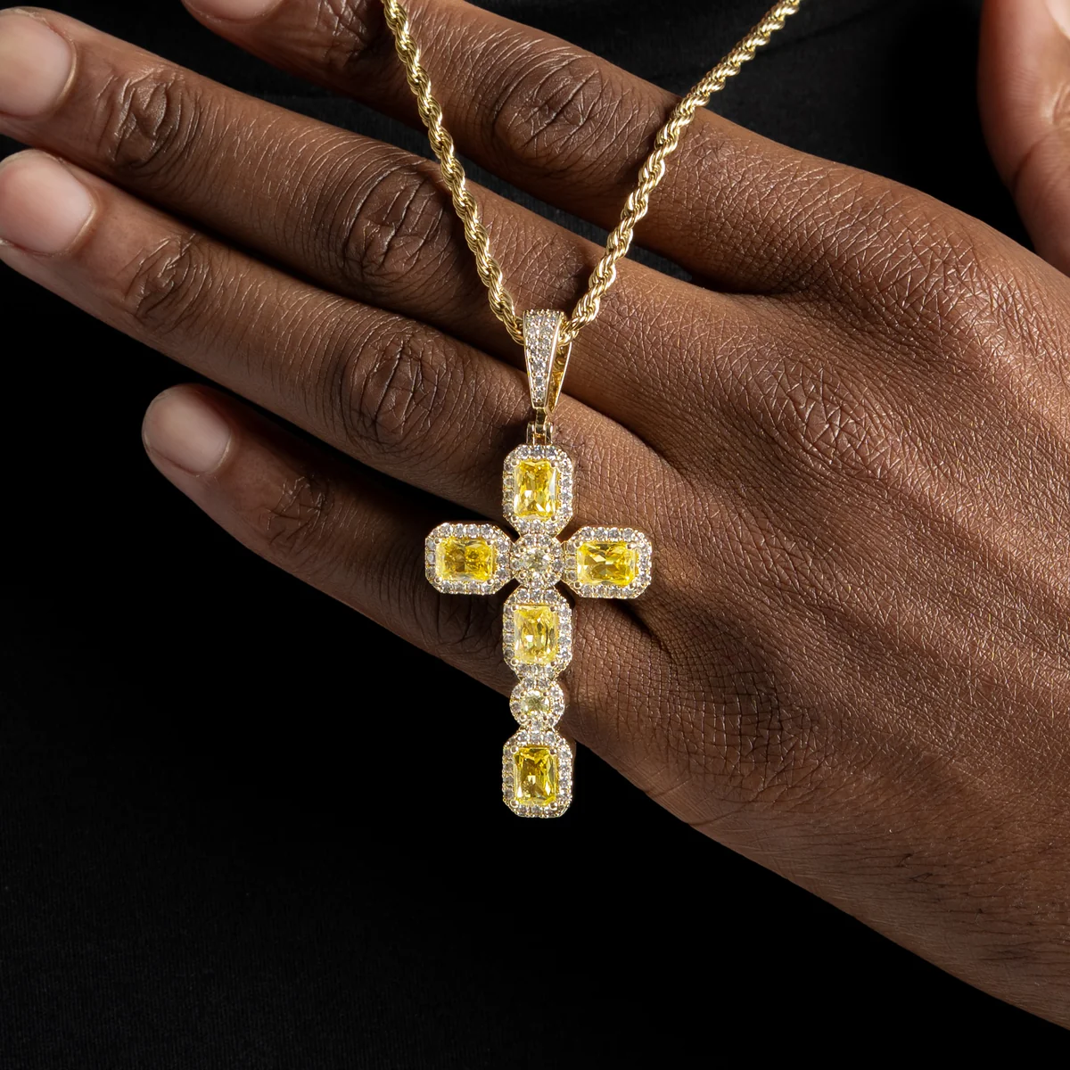 VVS Emerald Moissanite Diamonds 925 Silver Cross Design Pendant