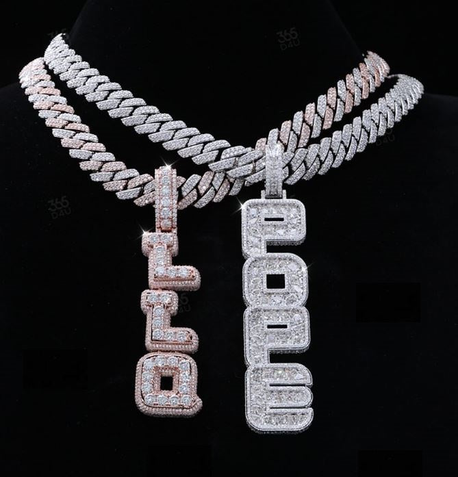 925 Sterling Silver Moissanite Diamond Custome Vertical Name Pendant