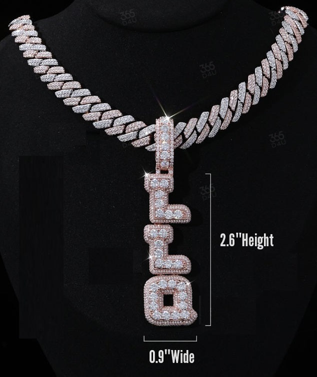 925 Sterling Silver Moissanite Diamond Custome Vertical Name Pendant