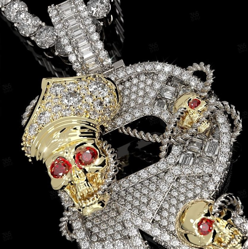 925 Silver VVS Moissanite Diamond Skull Design HipHop Pendant