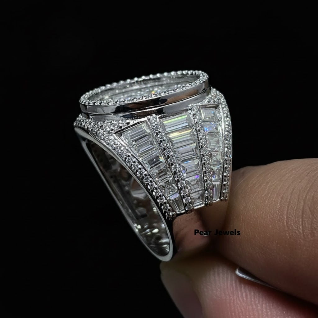 Iced Out 925 Sterling Silver Moissanite Diamond style Ring Luxury Hip Hop Statement Men Ring