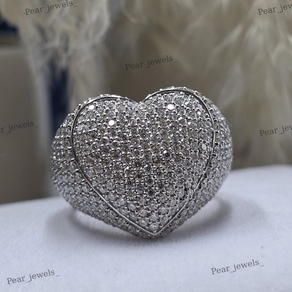 Iced Out Heart Shape 925 Silver Round Cut Moisasnite Diamond Wedding And Anniversary Ring