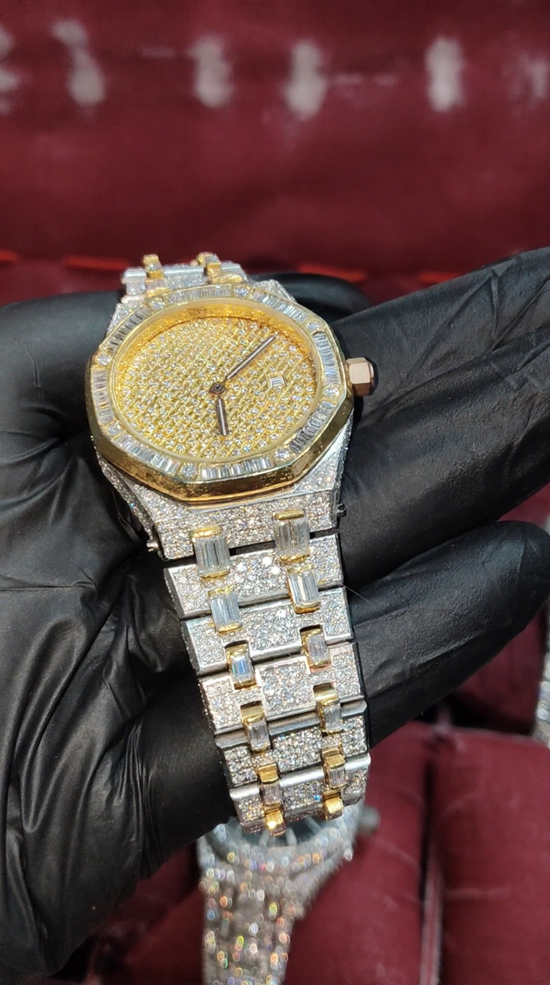 Hiphop Iced Out Stainless Steel Baguette Moissanite Diamond Wrist Watch
