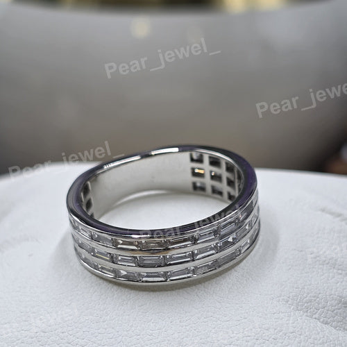 Iced Out Baguette Moissanite Band Wide Diamond Ring Hip Hop Jewelry Ring