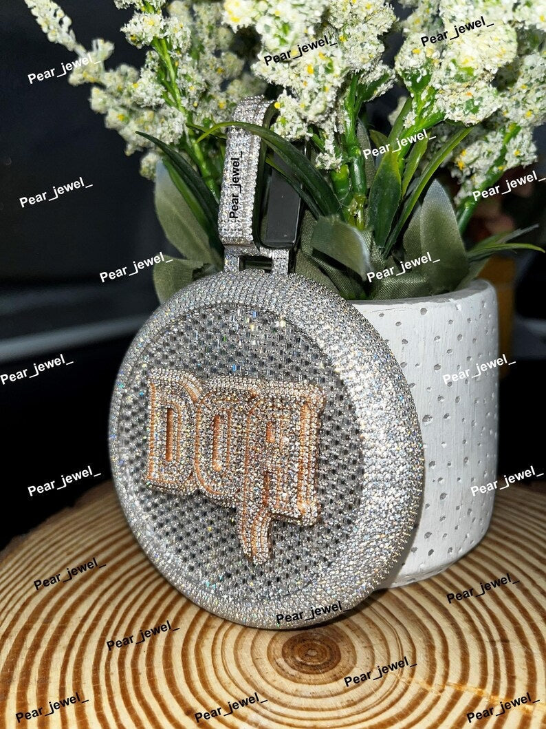 Iced Out Custom name Letter Round Moissanite Diamond With 925 Silver Jewelry