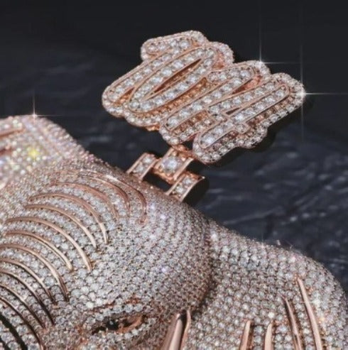Custom Silver Iced Out Elephant Face Pendant With Moissanite Diamond