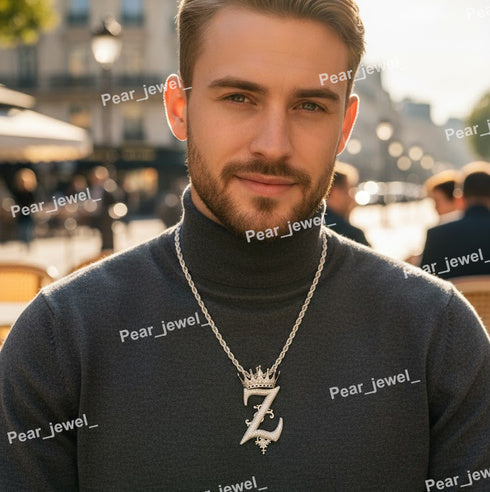 Iced Out Crown Personalize Z Pendant Moissanite Diamond Hip Hop Bling Necklace