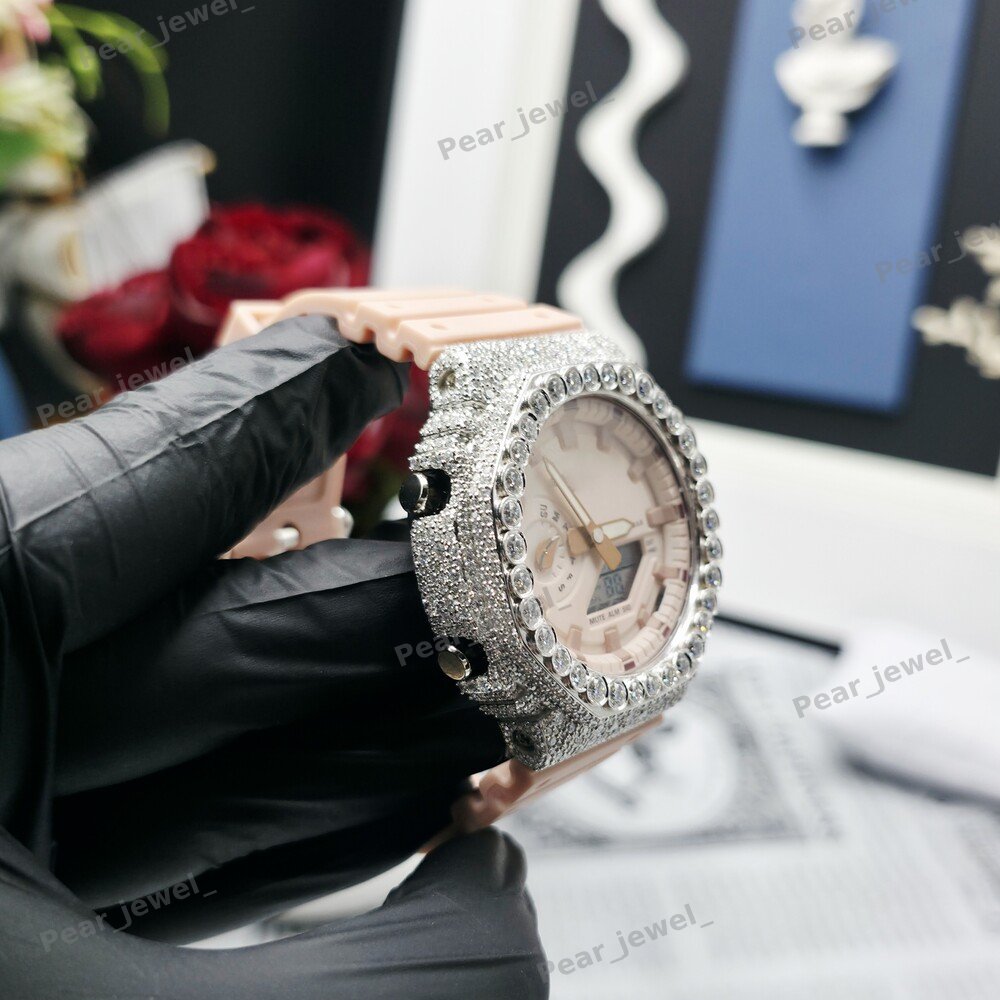 Iced Out Digital Analog Bezel Moissanite Diamond Bust Down Hip Hop Watch