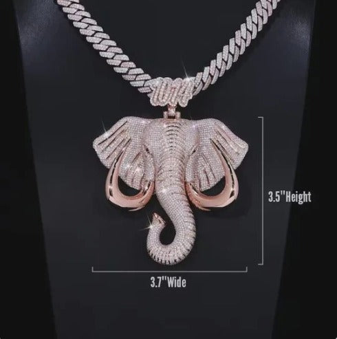 Custom Silver Iced Out Elephant Face Pendant With Moissanite Diamond