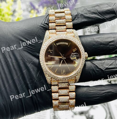 VVS Moissanite Diamond Iced Out Roman Case Dial Stainless Steel Watch