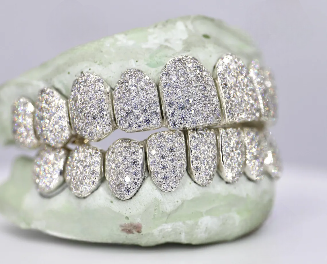Silver Iced Out VVS Moissanite Diamond Custom Hip Hop Teeth Statement Jewelry