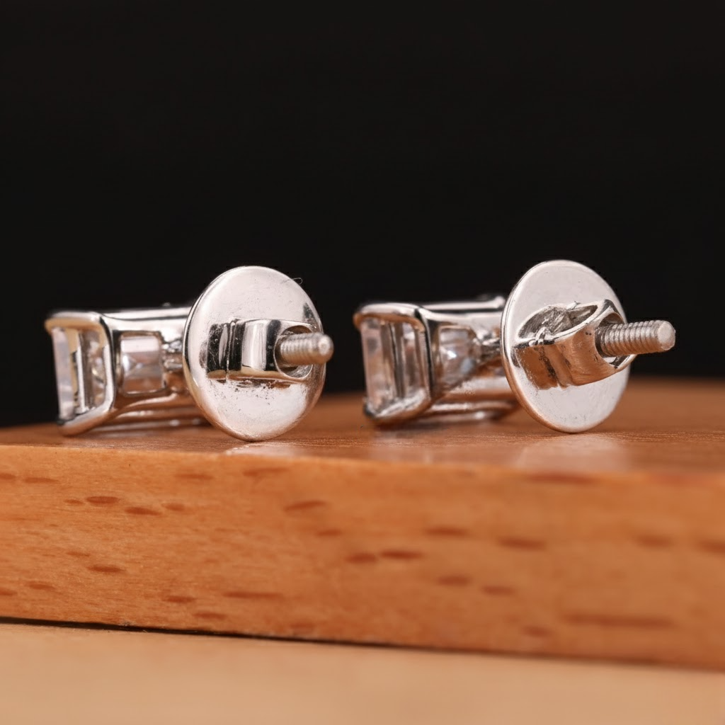 Silver Emerald Cut Earring