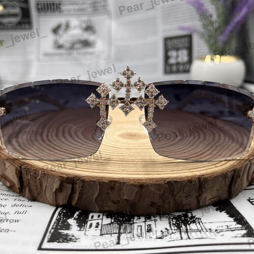 Iced Out Cross Silver VVS Moissanite Diamond Rimless Luxury Sunglasses