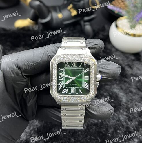 Iced Out Stainless Steel Green Dial VVS Moissanite Diamond Hip Hop Watch