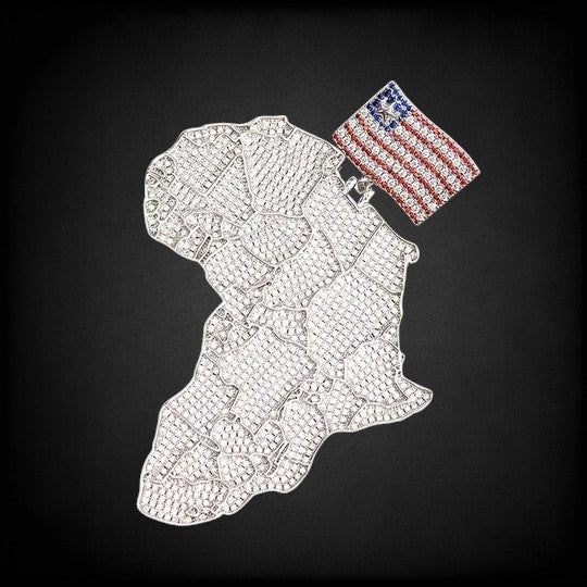 Custom Africa's Map Flag 925 Silver VVS Moissanite Pendant