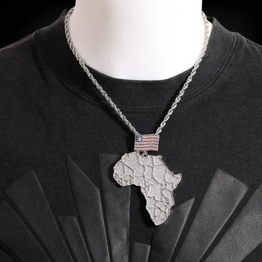 Custom Africa's Map Flag 925 Silver VVS Moissanite Pendant
