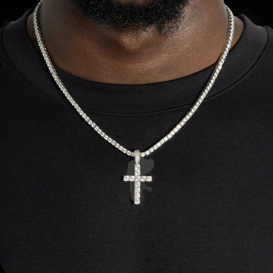 Cross Design 925 Silver Moissanite Diamond Tennis Necklace