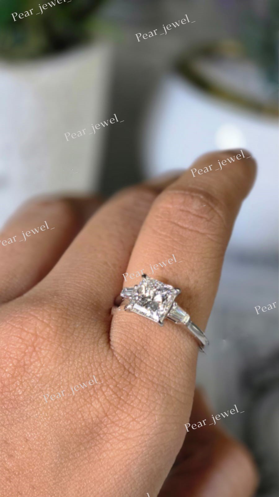 Princess Cut VVS Moissanite Three-Stone Tapered Baguette Ring For Women Proposal