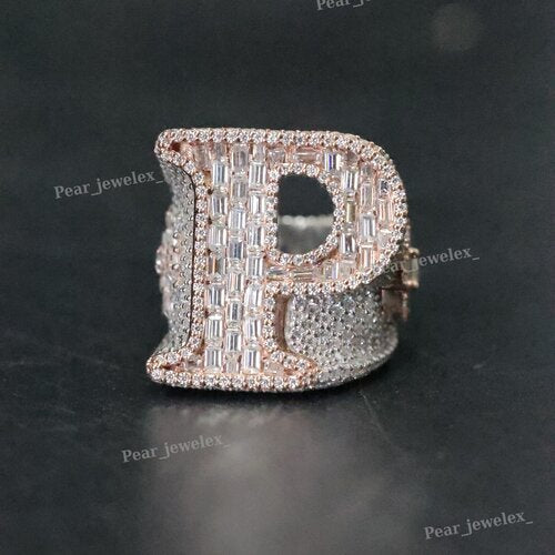 Personalized Letter Ring In 925 Silver VVS Moissanite Hip Hop Men's Ring
