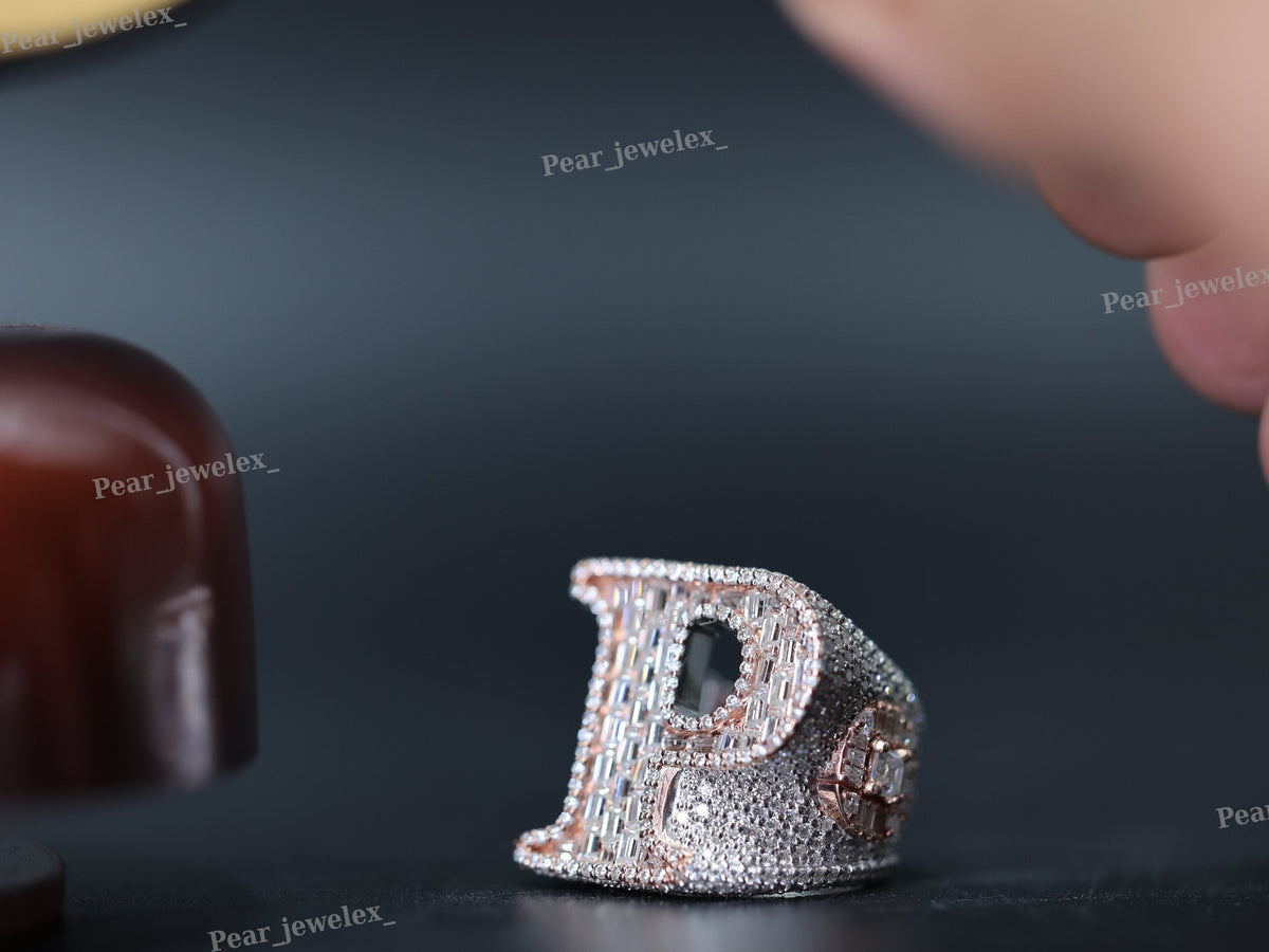 Personalized Letter Ring In 925 Silver VVS Moissanite Hip Hop Men's Ring