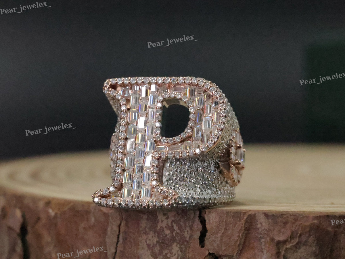Personalized Letter Ring In 925 Silver VVS Moissanite Hip Hop Men's Ring