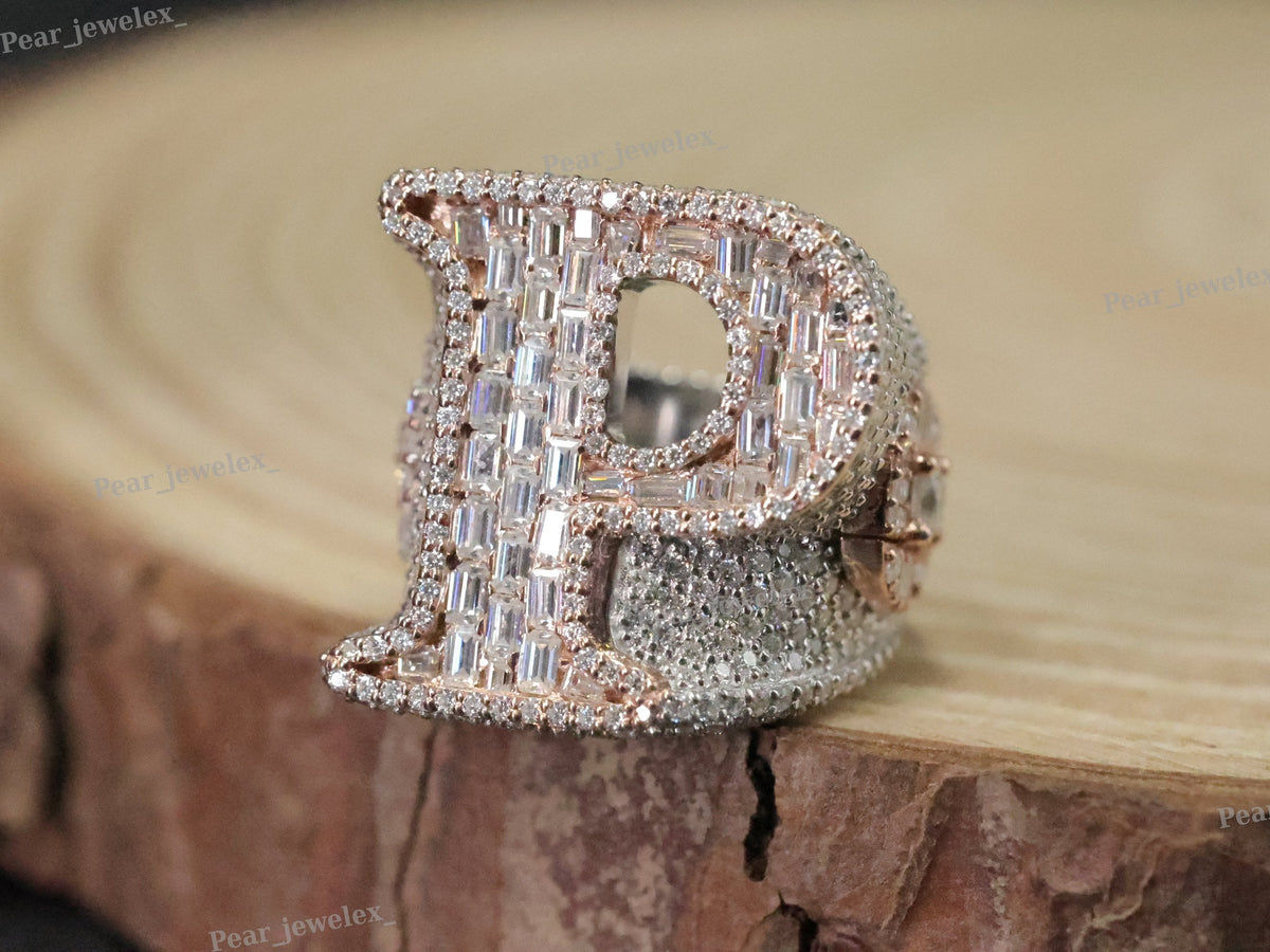 Personalized Letter Ring In 925 Silver VVS Moissanite Hip Hop Men's Ring