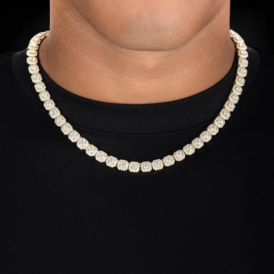 Iced Out VVS Round Moissanite Halo Setting Tennis Chain