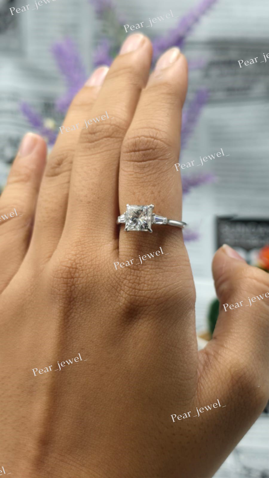 Princess Cut VVS Moissanite Three-Stone Tapered Baguette Ring For Women Proposal