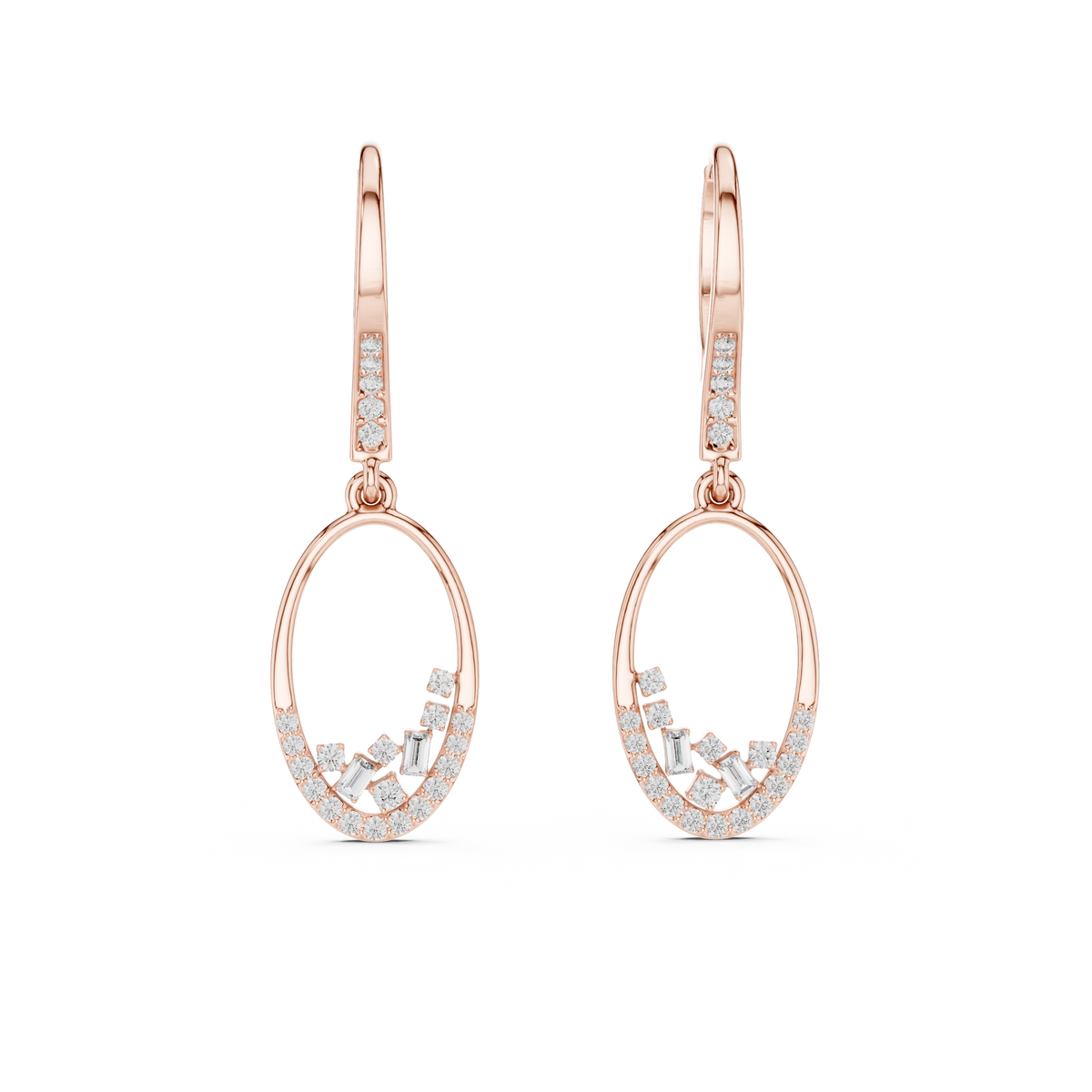 Round Drop with Emerald and Round Diamond Earring
