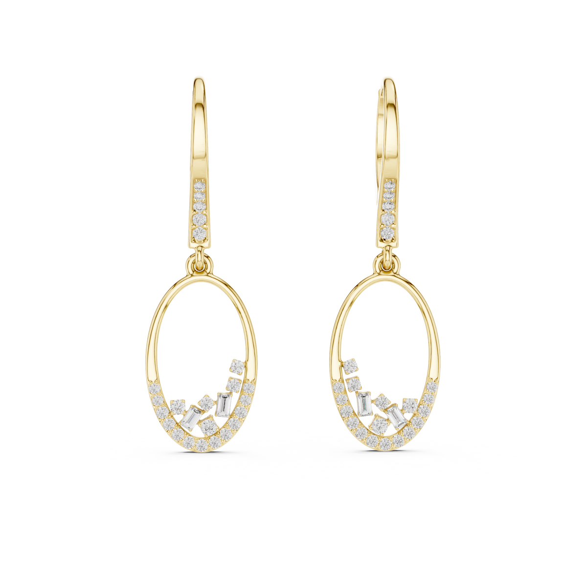 Round Drop with Emerald and Round Diamond Earring