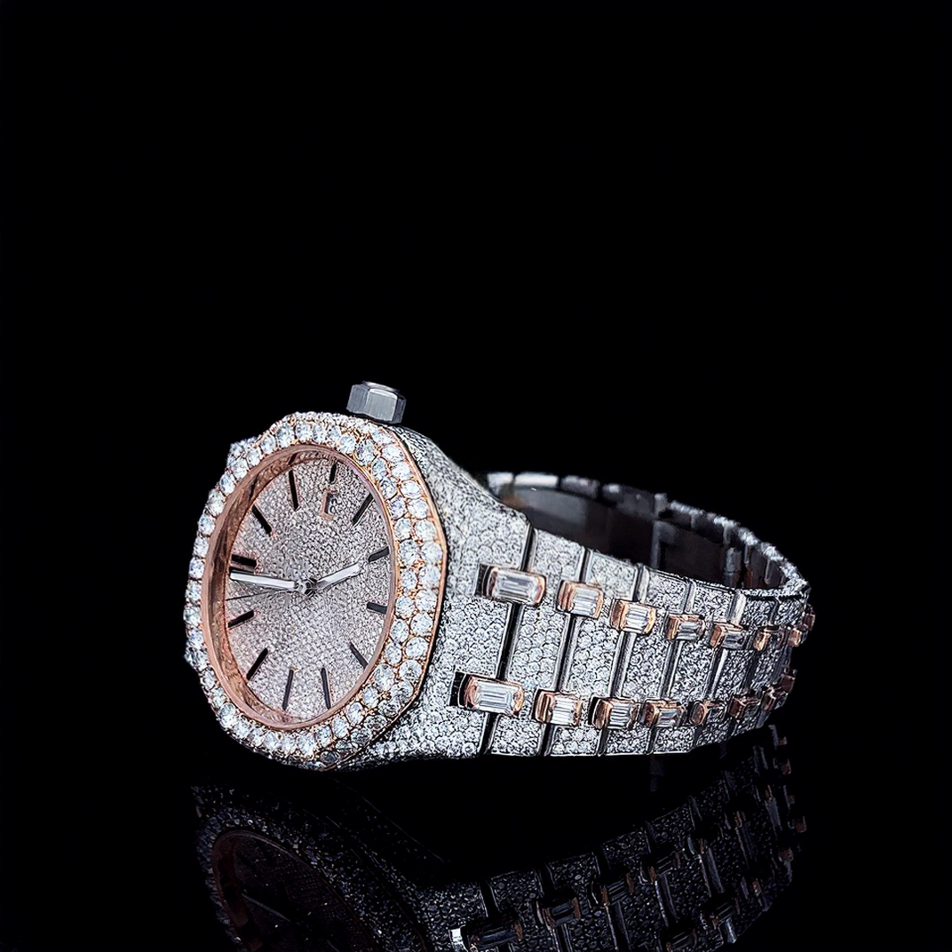 AP Iced Out Stainless Steel VVS Moissanite Diamond Bust down Watch