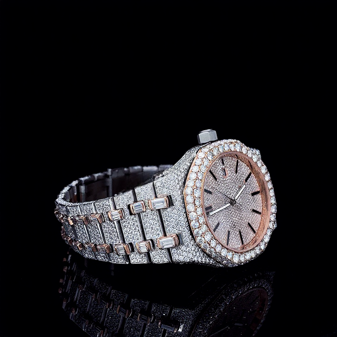 AP Iced Out Stainless Steel VVS Moissanite Diamond Bust down Watch