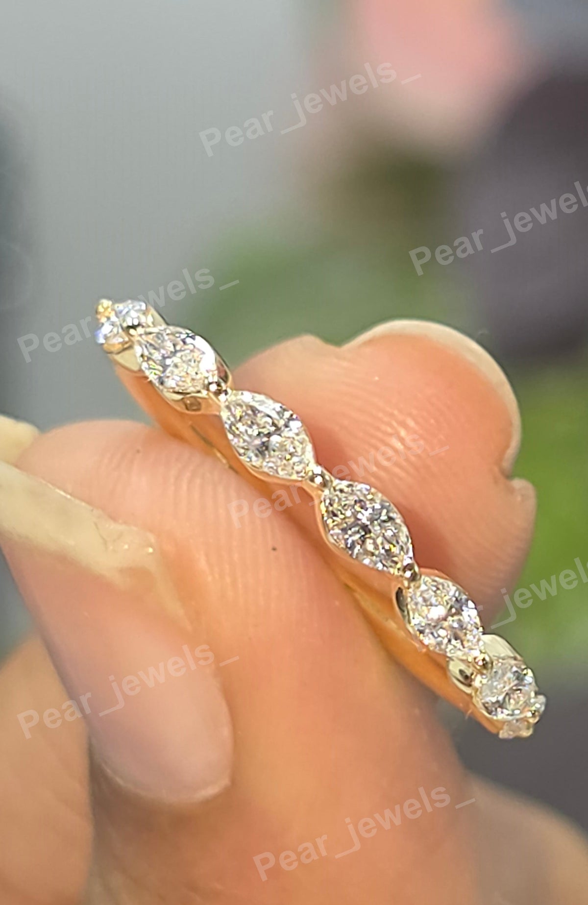 Marquise Cut VVS Moissanite Half Eternity Band In 925 Silver
