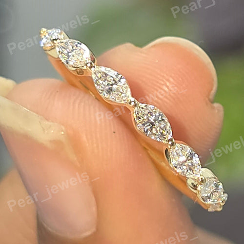 Marquise Cut VVS Moissanite Half Eternity Band In 925 Silver