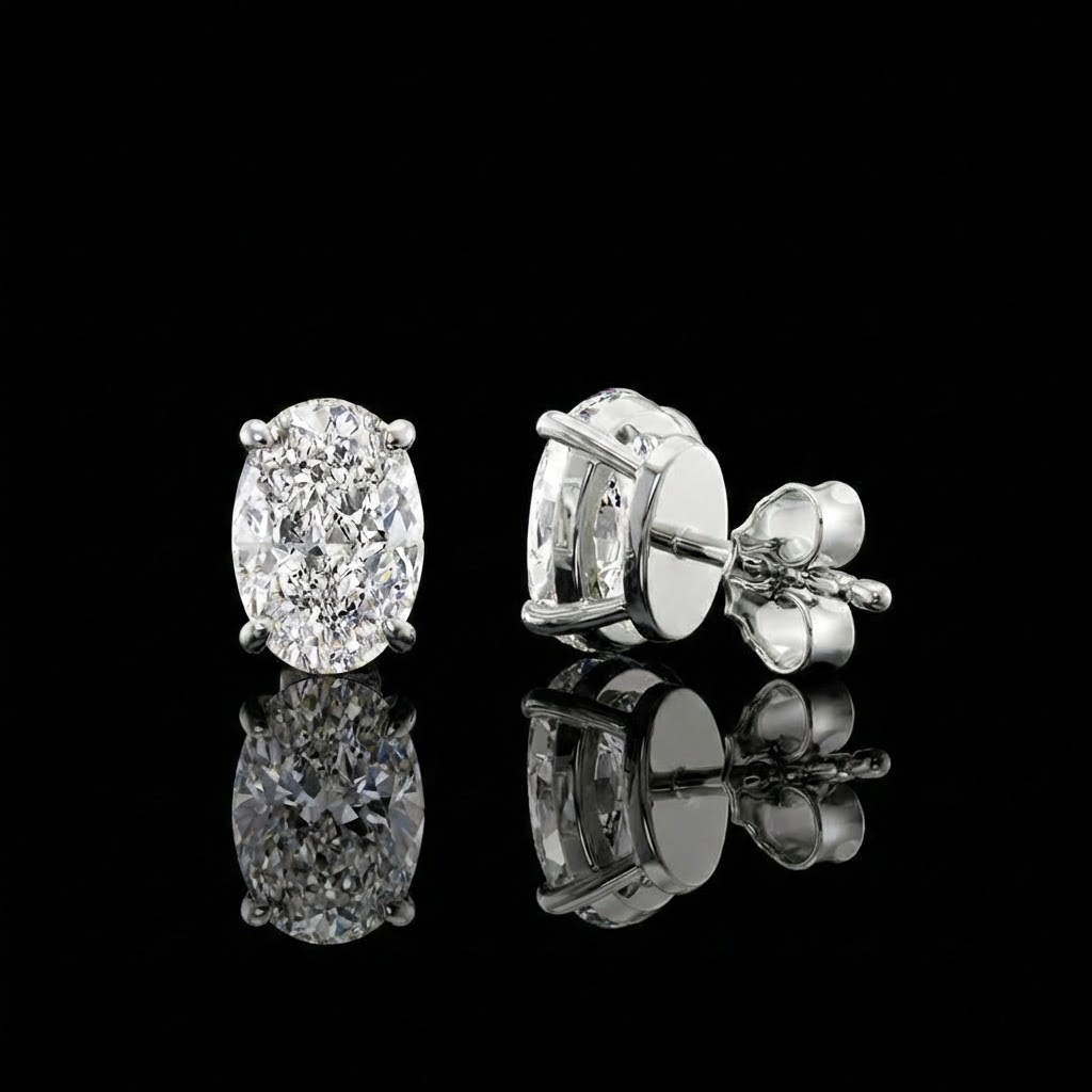 Oval Cut Moissanite diamond Stud Earring In 925 Silver Classic Style
