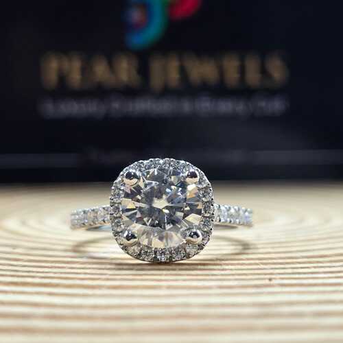 Brilliant Round Moissanite Ring Halo Diamond Pave Band Luxury Engagement Bridal Jewelry