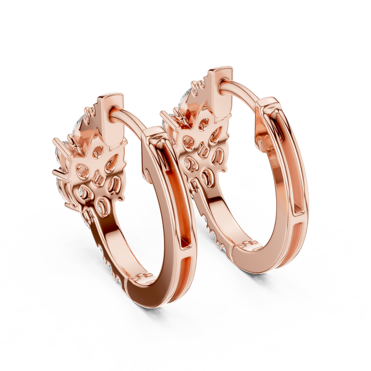 Leaf Shape Bali with Round Diamond Earring