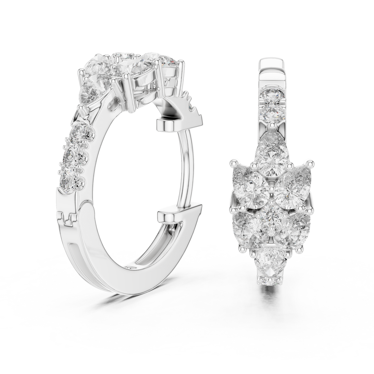 Leaf Shape Bali with Round Diamond Earring