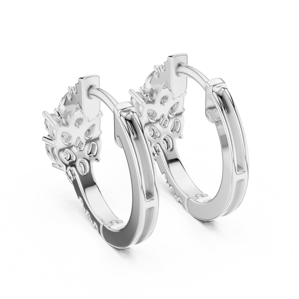 Leaf Shape Bali with Round Diamond Earring