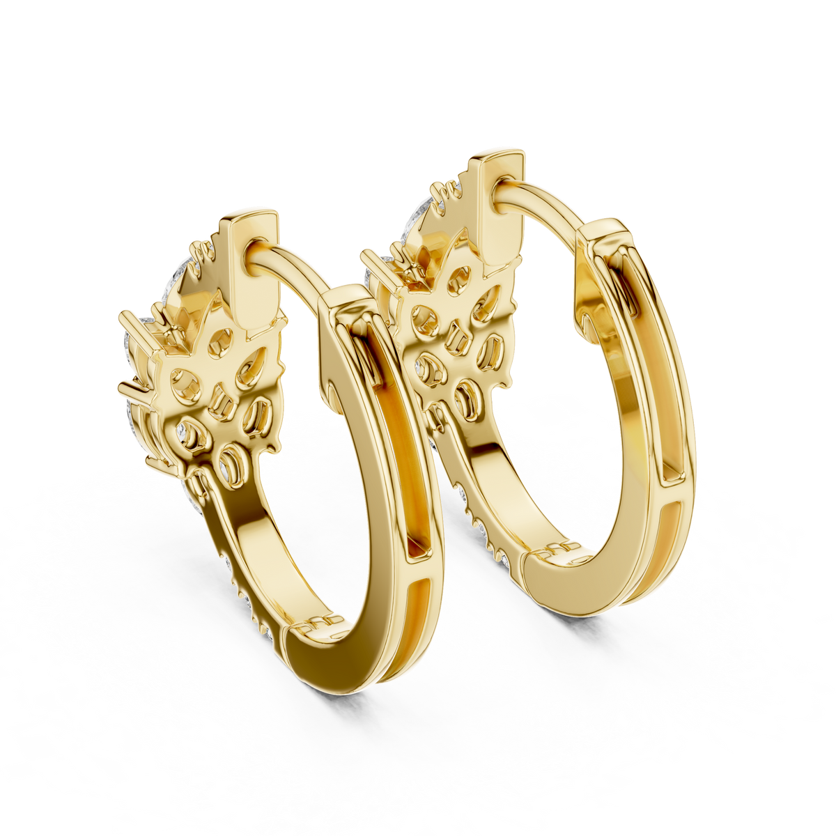 Leaf Shape Bali with Round Diamond Earring
