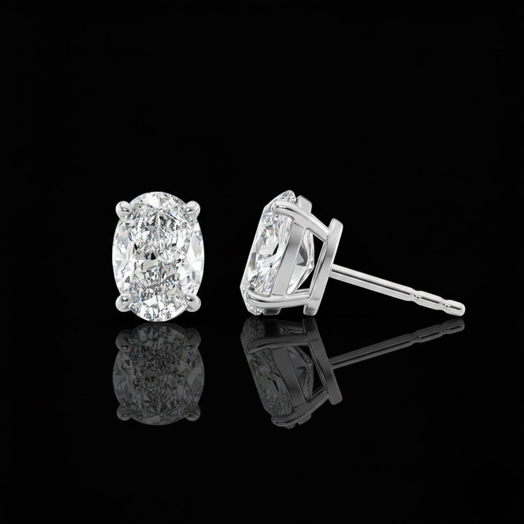 Oval Cut Moissanite diamond Stud Earring In 925 Silver Classic Style