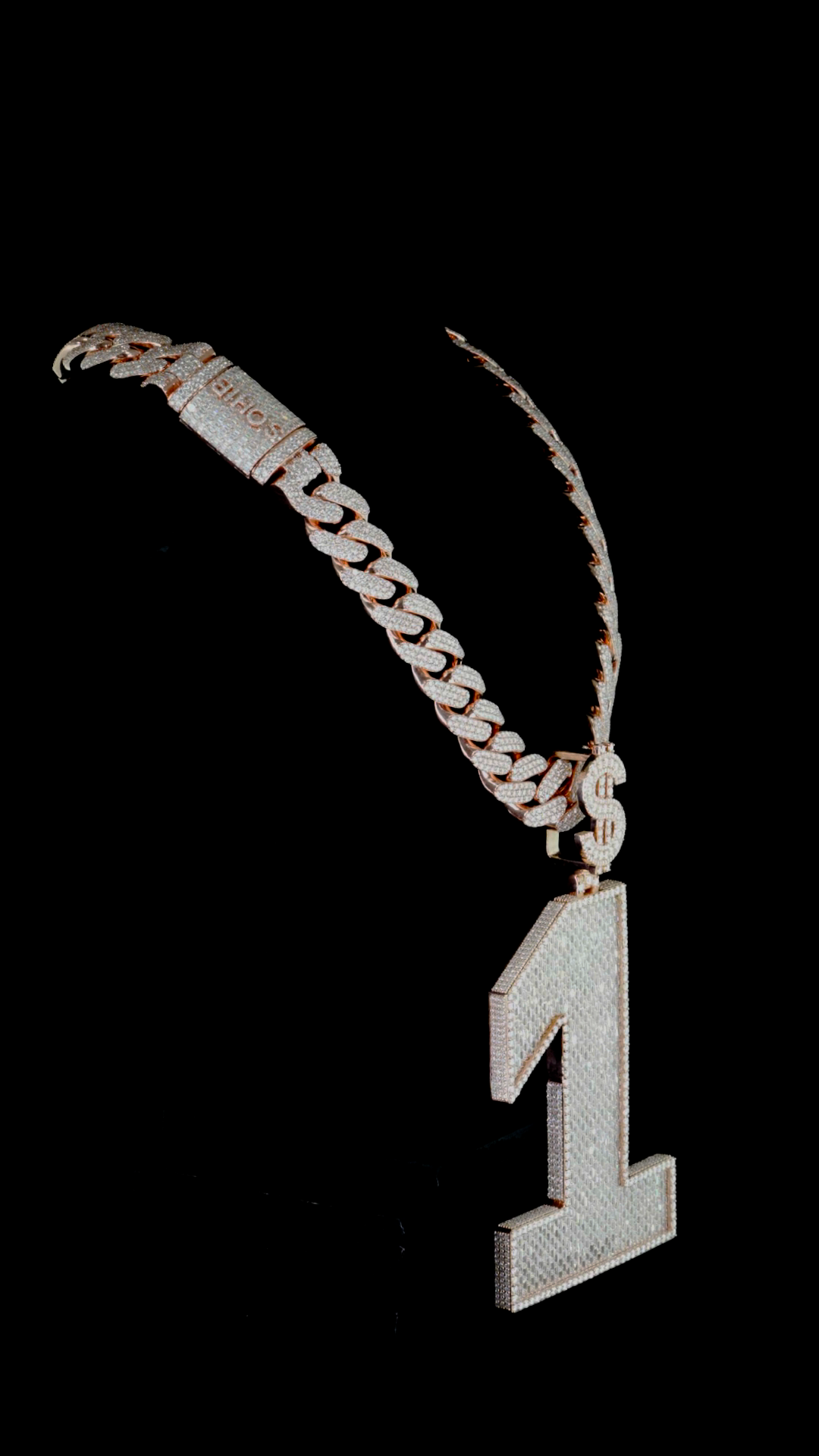 Iced Out 925 Silver VVS Moissanite Custome Dollar Sign Cuban Chain Pendant