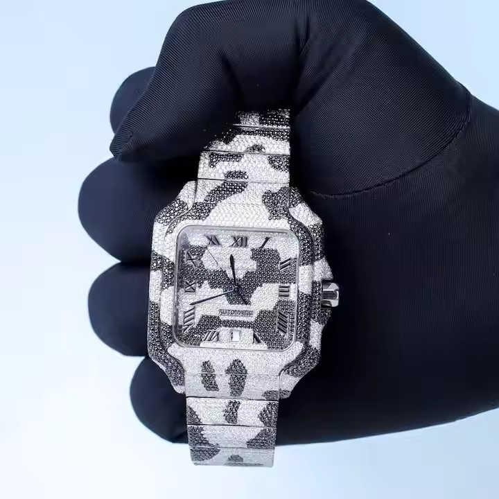 Iced Out Stainless Steel VVS Moissanite Diamond Bust Down Watch
