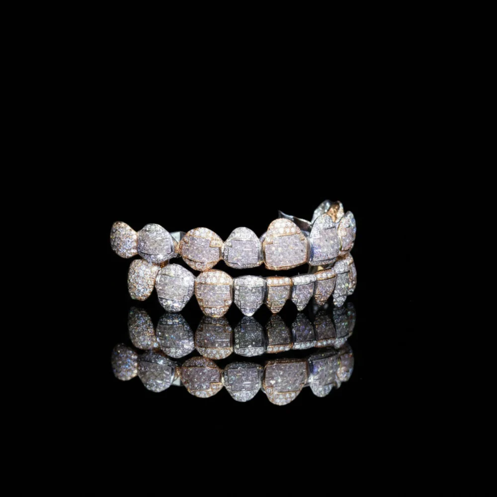 Iced Out Grillz Set Silver Moissanite Diamond Custom HipHop Teeth 925 Silver