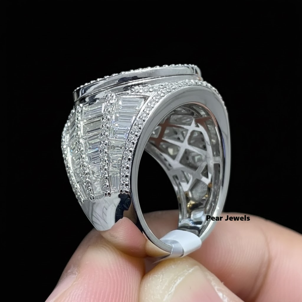 Iced Out 925 Sterling Silver Moissanite Diamond style Ring Luxury Hip Hop Statement Men Ring