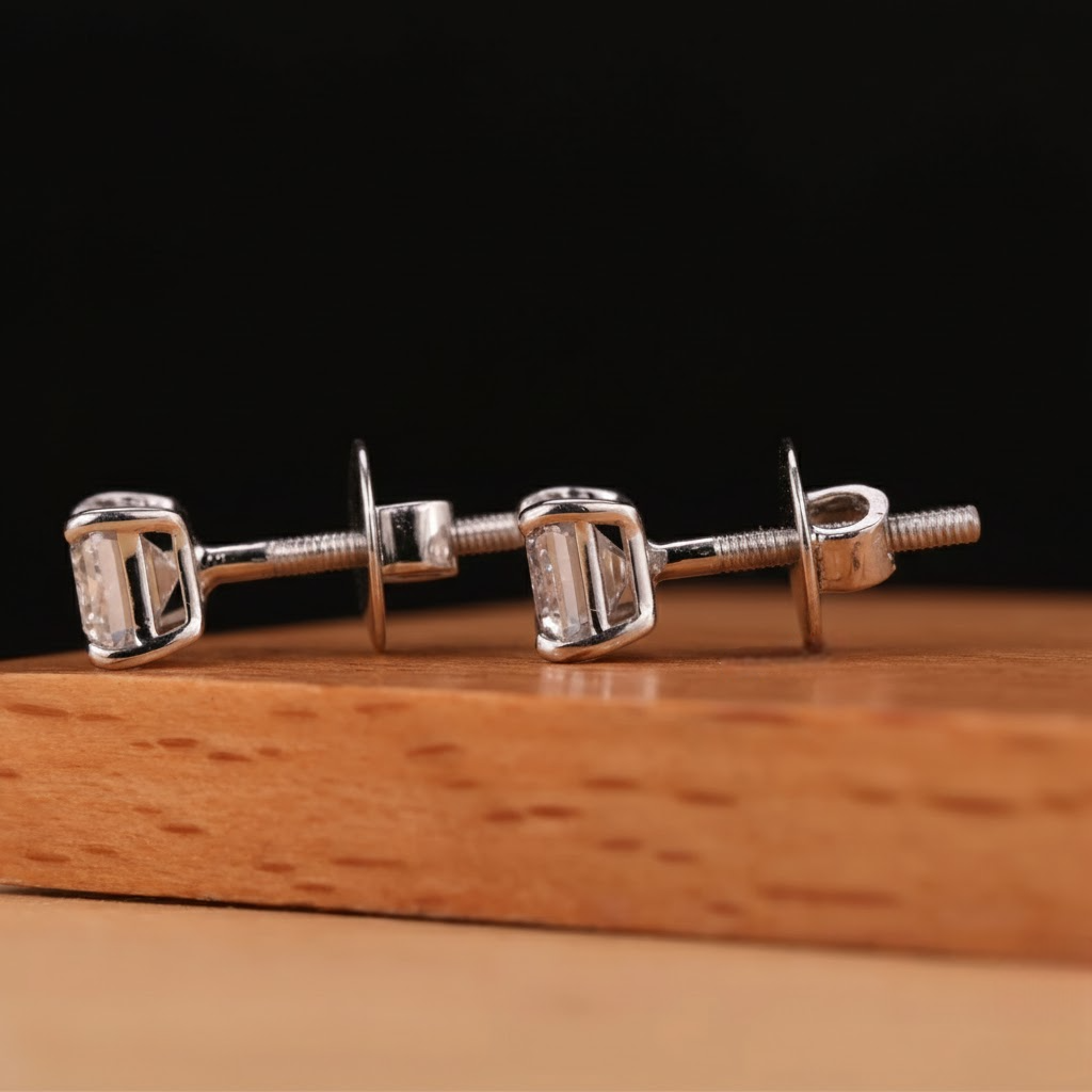 Silver Emerald Cut Earring