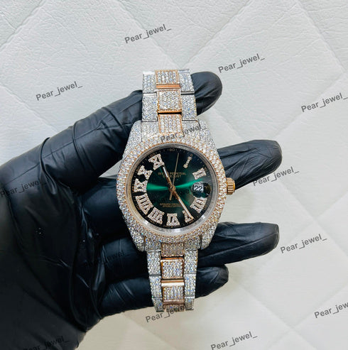 Iced Out Hip Hop Moissanite Diamond Roman Dial Wrist Watch For Unisex Wear