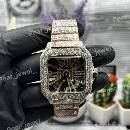 VVS Moissanite Diamond Skeleton Iced Out Stainless Steel Wrist Watch