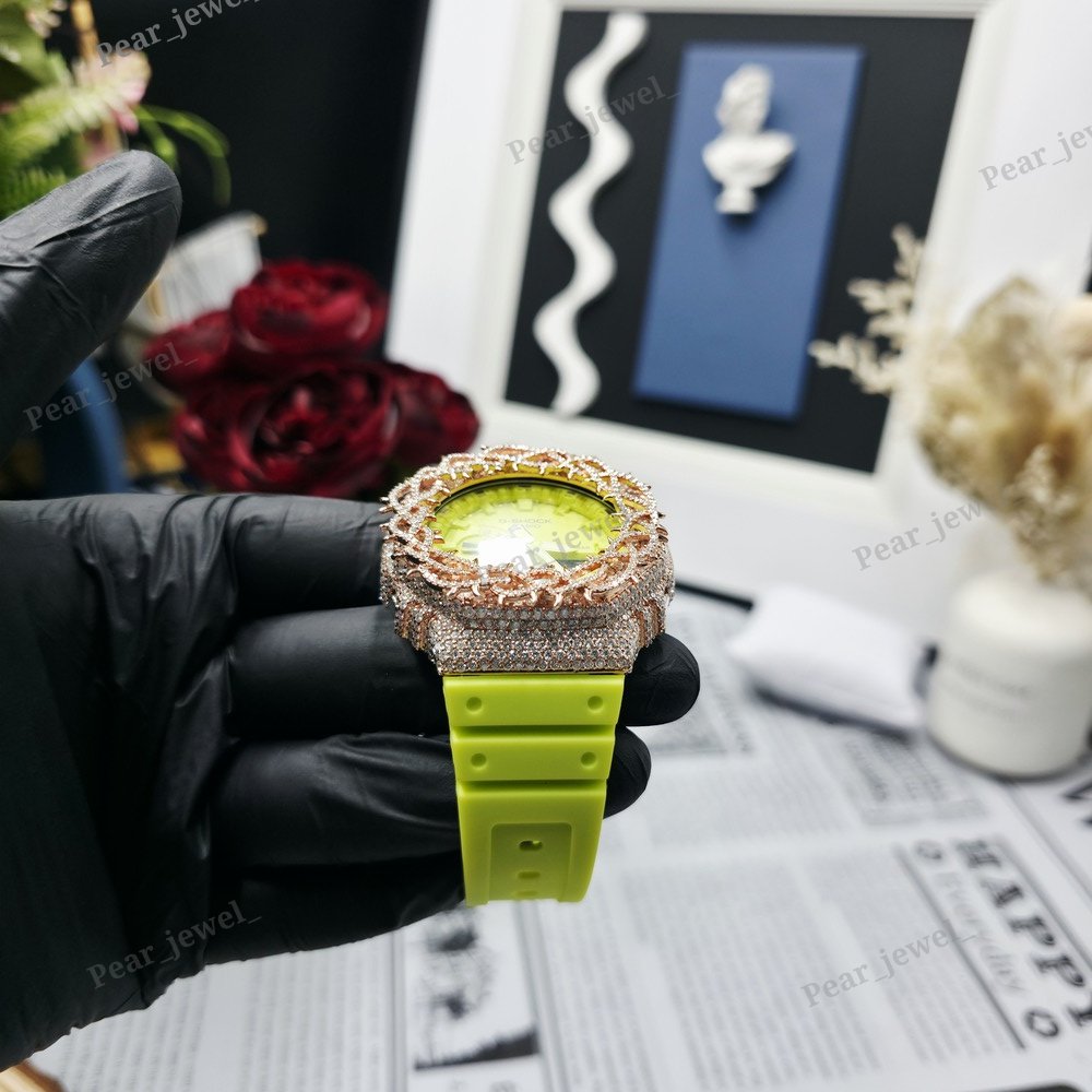 Iced Out VVS Moissanite Diamond Round Bezel Bust Down Watch For Party Wear
