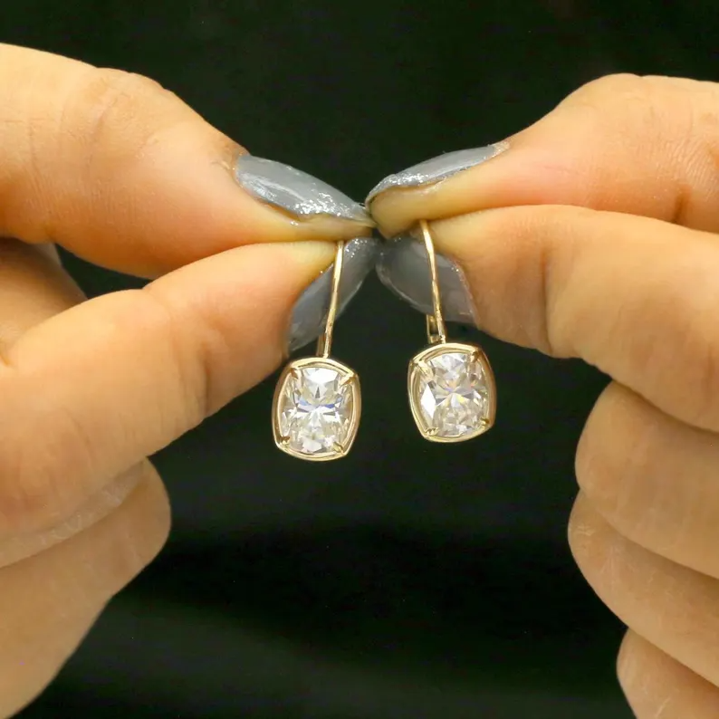 Elongated Cushion Moissanite Earrings with Lever Back Design